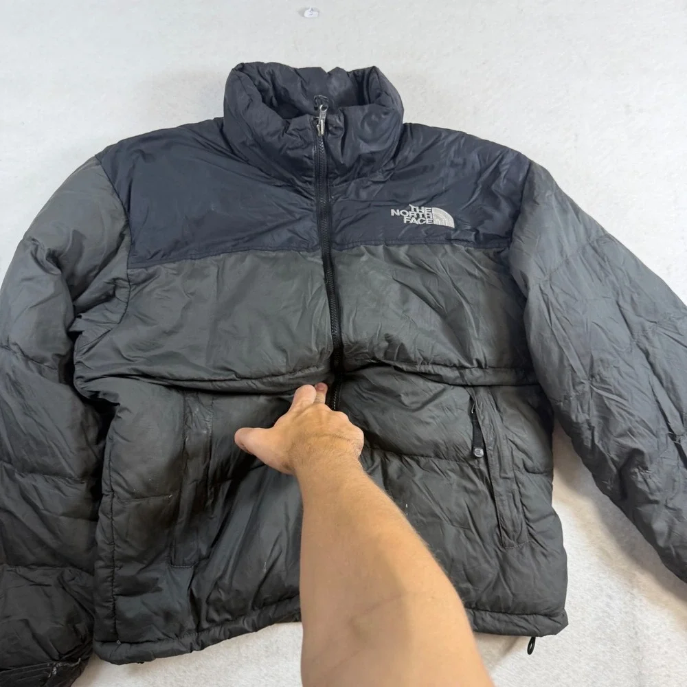 The North Face Mens Nuptse 700 Fill Down Puffer Jacket Black Grey M 8281